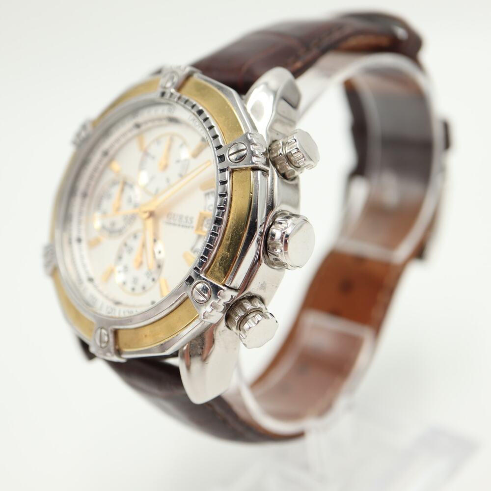 Guess Two Tone Split Second Chronograph 46mm Watch Brown Leather w New Battery - Picture 12 of 16